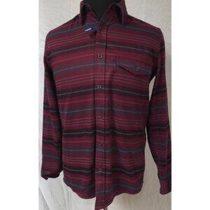 George Mens Small 34-36 Red Stripes Button Down Soft Stretch Flannel Shirt NWOT
